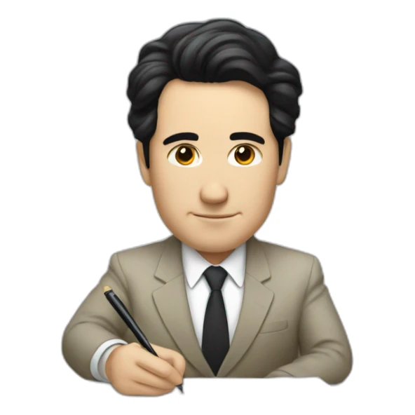 a white politician with black hair signing a paper sticker