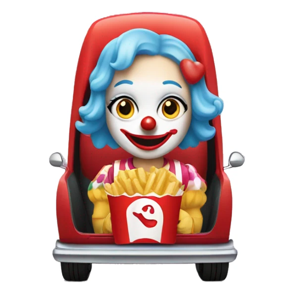 clown girl in car with a happy meal  sticker