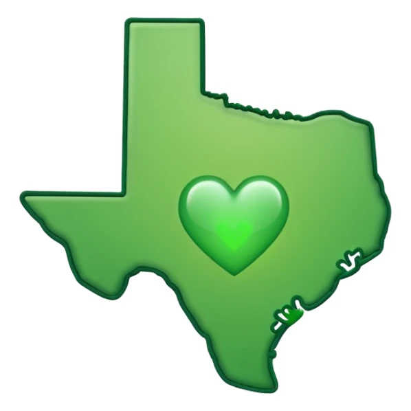 Green state of Texas outline with small green heart outline inside  sticker