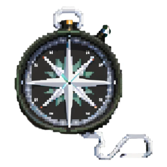 The standard iOS compass emoji 🧭 with a white ribbon threaded through the small loop at the top of the compass sticker
