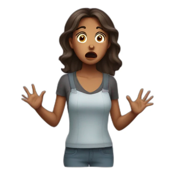 Brown girl scared with hands on side of face and mouth open big sticker