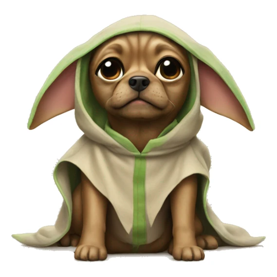 A dog wearing a baby yoda costume sticker