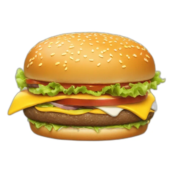 face of man taking bit of big burger with big motth sticker