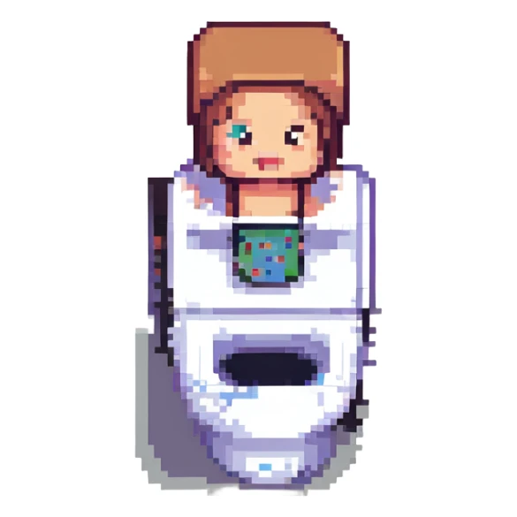 Skibidi Toilet character, pixel art style sticker