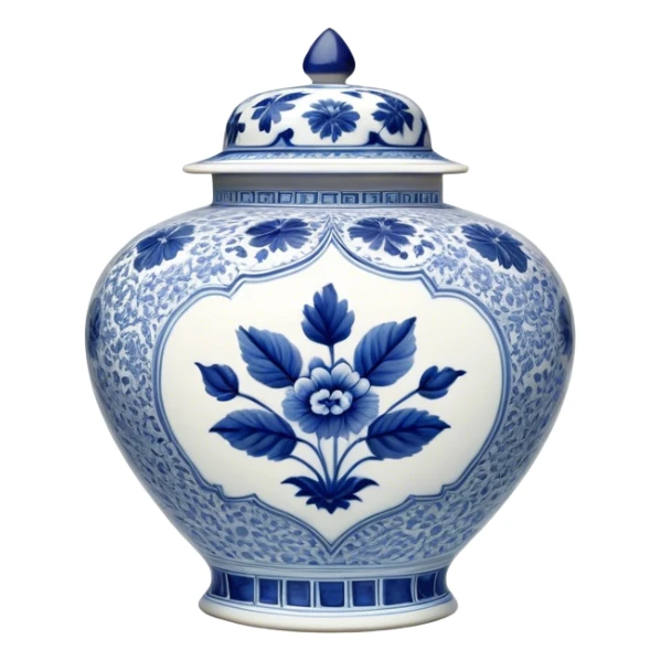 Cinematic Realistic image of exquisite blue and white porcelain, rendered with delicate, intricate patterns and fine textures, showcased against a classic Chinese backdrop with soft, refined lighting sticker