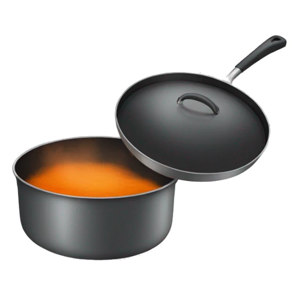 cooking pan with moderate dark and moderate dark orange color with steam sticker