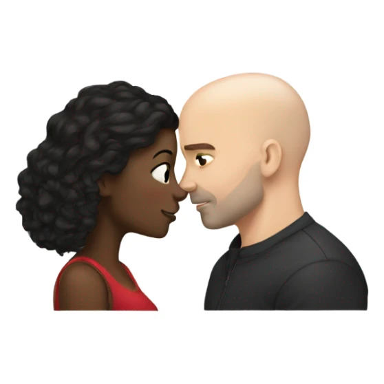 White girl dark hair kissing bald black man sticker