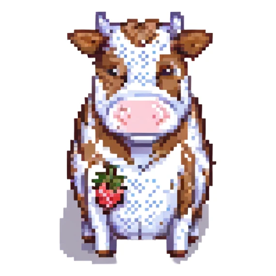 a strawberry cow, pixel art style sticker