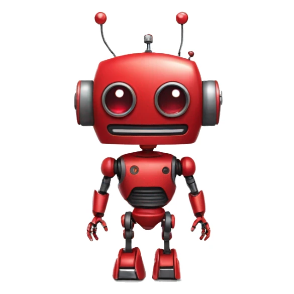 robot, red, 2 eyes, red antenna in the head from the right ear, one hand, small, simple sticker