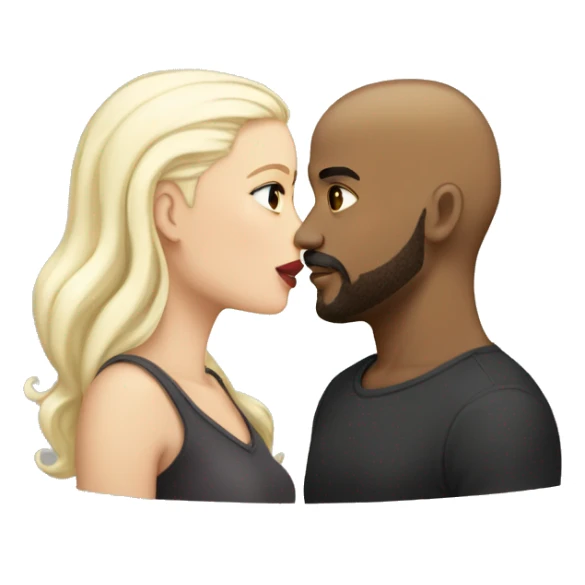Light skinned black male heavy set bald with short beard and mustache kissing heavy set white female with long platinum blonde hair  sticker