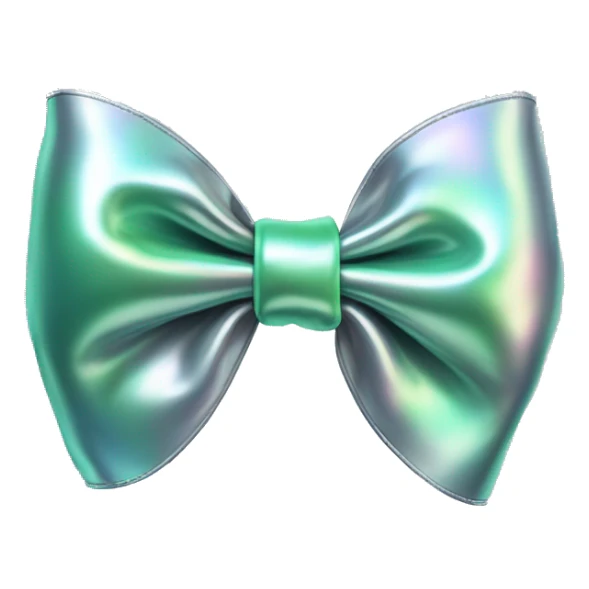 Realistic isolated metallic silver with mint green sheen holographic bow. sticker