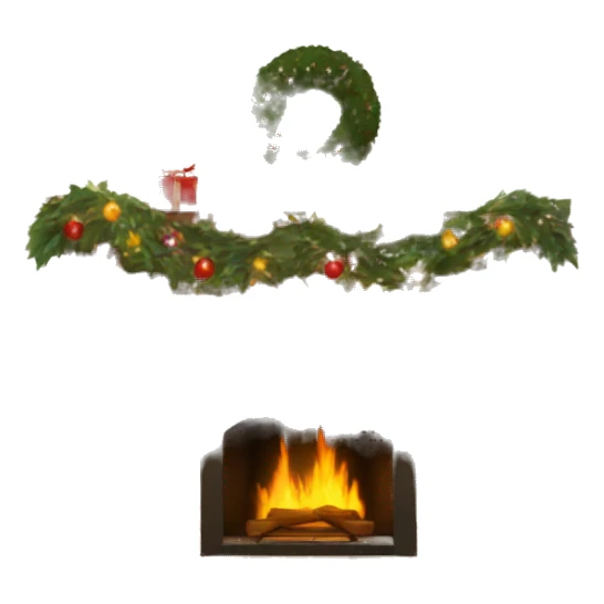Brick Fireplace with wreath and Christmas lights and stockings sticker
