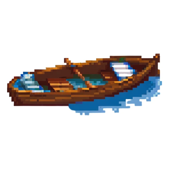 wooden rowboat with oars on water sticker