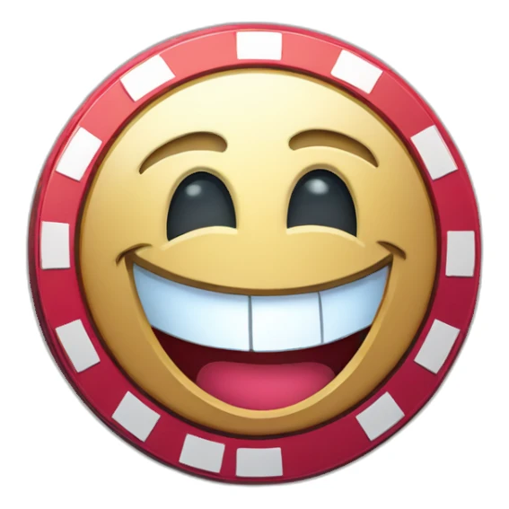 a casino chip mascot with cartoon happy face sticker