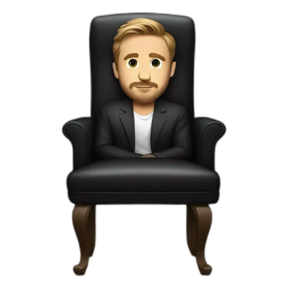 Ryan Gosling sits on a black chair with a very calm face in full height sticker