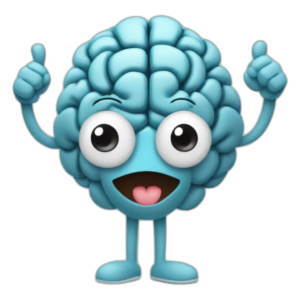 brain had eyes, mouth with smile, hands and legs (looks like human) showing a thumbs up sign. sticker