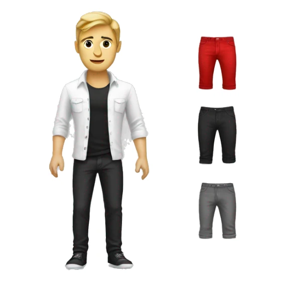 Black and white shirt, red pants, guy sticker