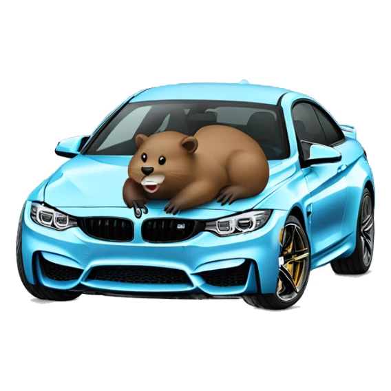 A beaver Driving a Yas marina blue BMW M4 sticker