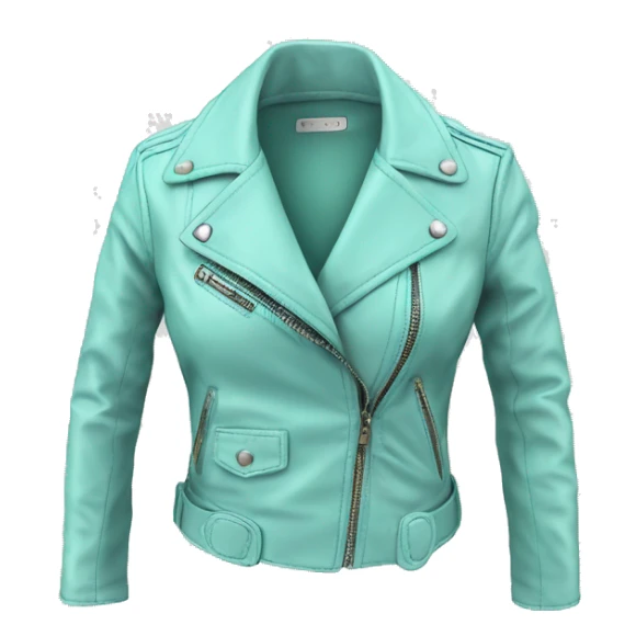Realistic isolated open pastel tiffany blue fashion leather jacket.  sticker