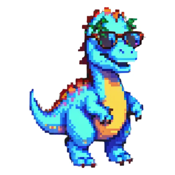 dinosaur with sunglasses in pixel art style sticker