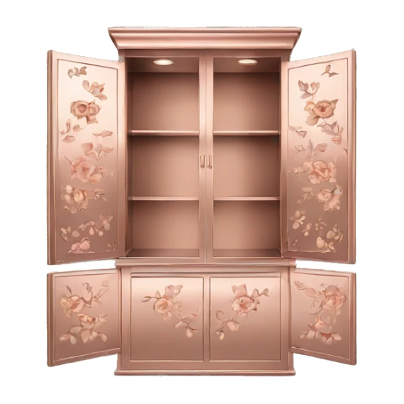 Realistic front facing rose gold hanging cabinets with flower pattern on them. sticker