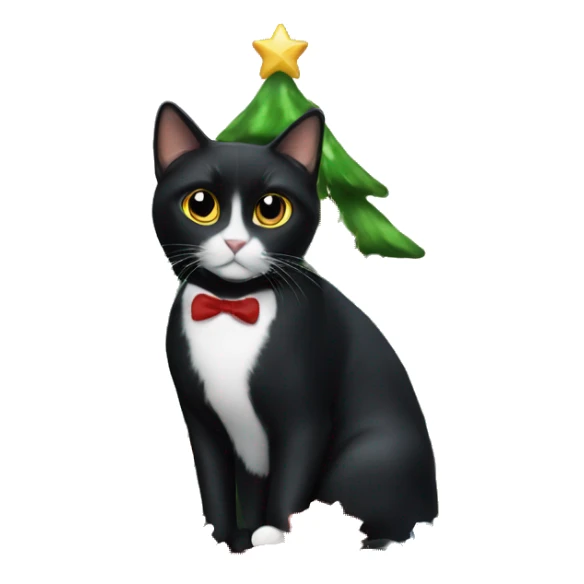 Black tuxedo cat sitting Christmas tree  sticker