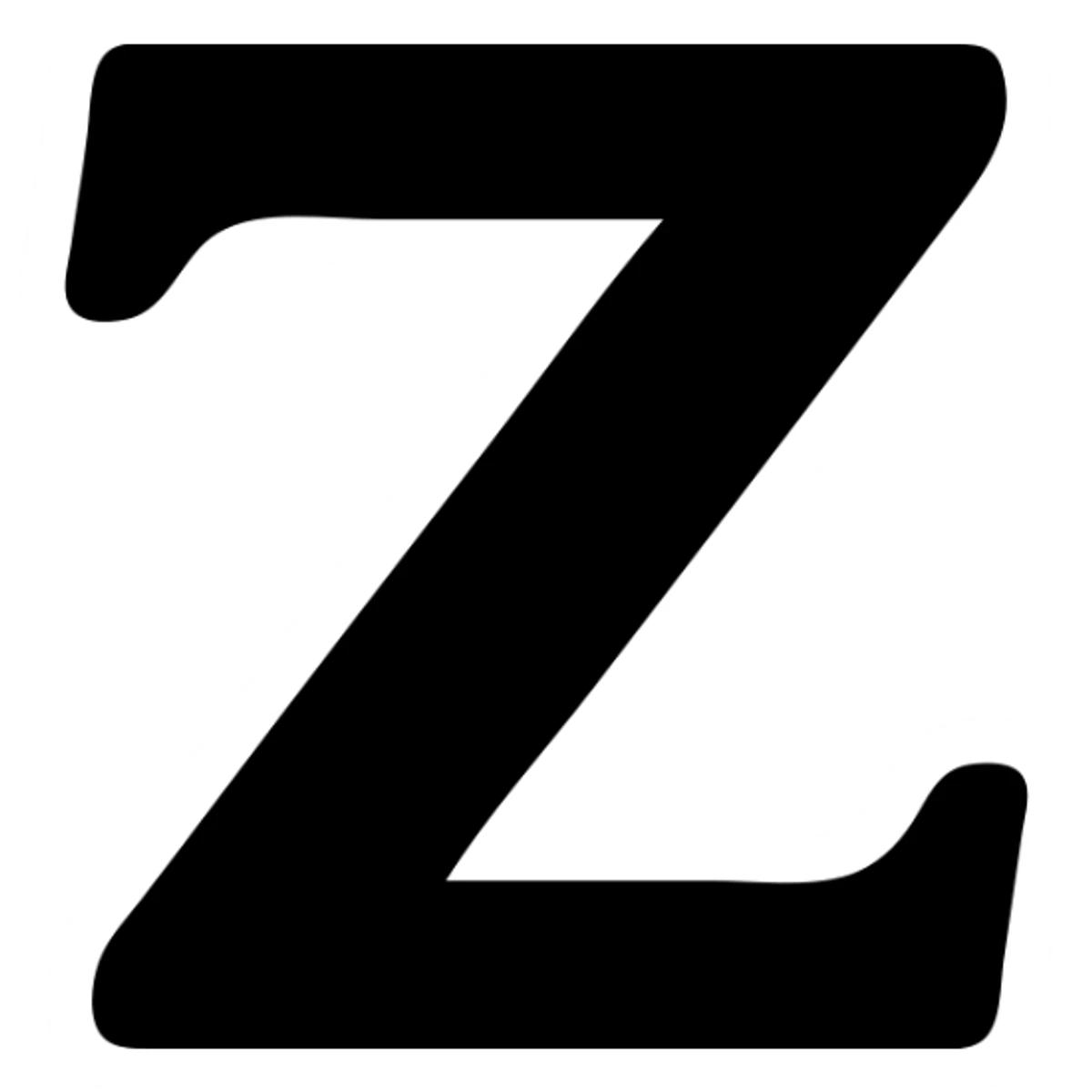 solid black Zeta icon, filled bold, no outline, maximum clarity small sizes sticker