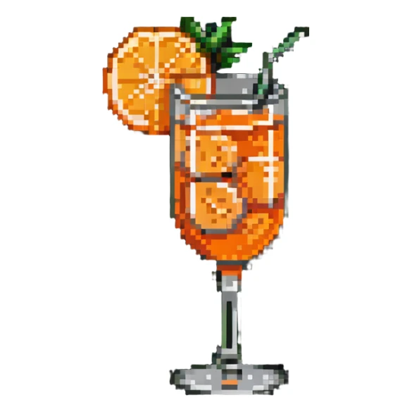 Aperol Spritz cocktail glass with orange slice in pixel art style sticker