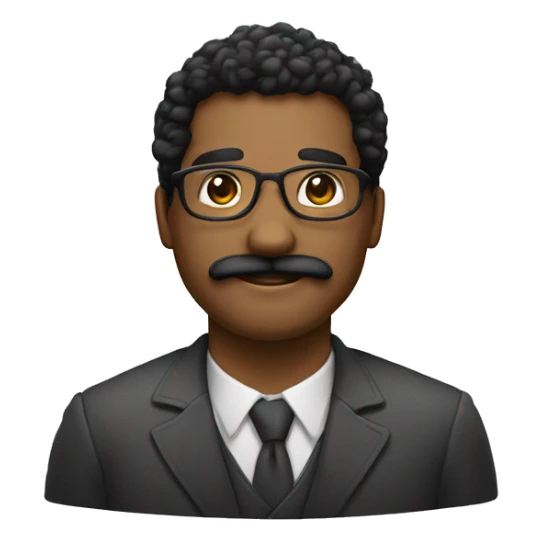 Homem negro com bigode, cabelo branco, calvo, usa óculos, sorrindo sticker