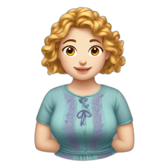 Chubby Girl with wavy hairs doing embroidery on loop sticker