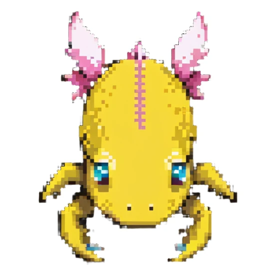 yellow Minecraft axolotl, authentic blocky style and proportions, pixel art sticker
