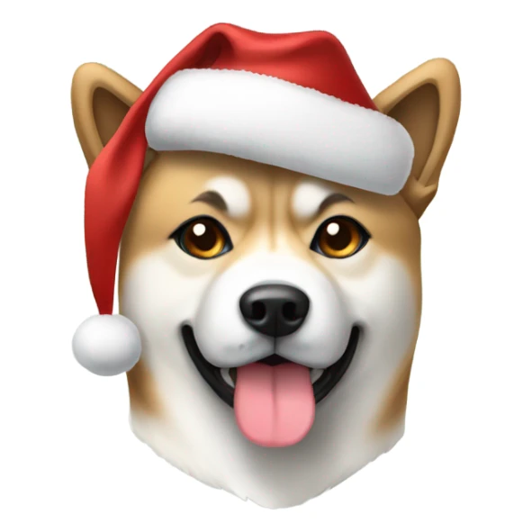 Akita wearing christmas hat with a bow sticker