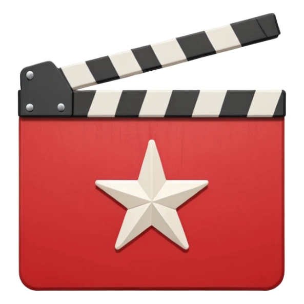 a red movie clapperboard with a pentagonal white asterix in the center sticker