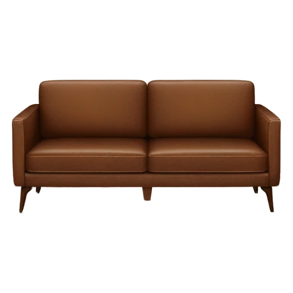 Brown leather mid century-modern couch from WestElm sticker