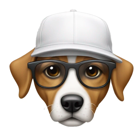 Crea un emoji de un perrito blanco con gafas de sol y gorra sticker