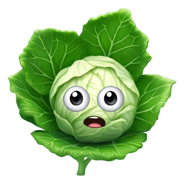 Create a 3D "White colored cabbage" with a surprised face and big shiny eyes 👀. one green leaf, white colored copta holds the mirror with its reflection 🪞 sticker
