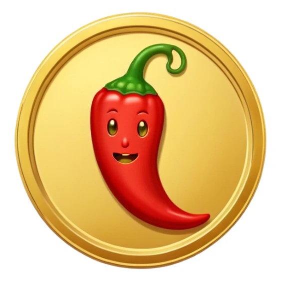 A gold coin ('SPICY COIN') displaying a spicy pepper as it's logo. This is a 'Heads' version sticker