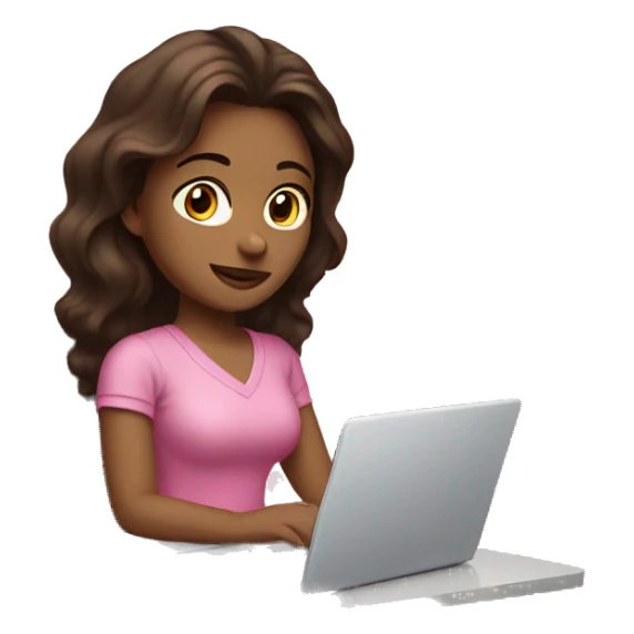 The brunette is working on a pink laptop sticker