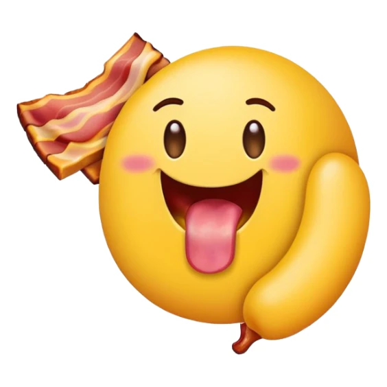 tongue out emoji holding a bacon strip sticker