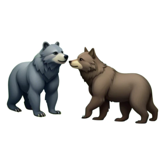 Close-up Collage of a bear and a wolf in a beautiful forest, surrounded by tall trees, green foliage, and a serene river. The animals are in their natural habitat, showcasing strength and majesty. A vibrant and peaceful wilderness scene with a transparent background. sticker