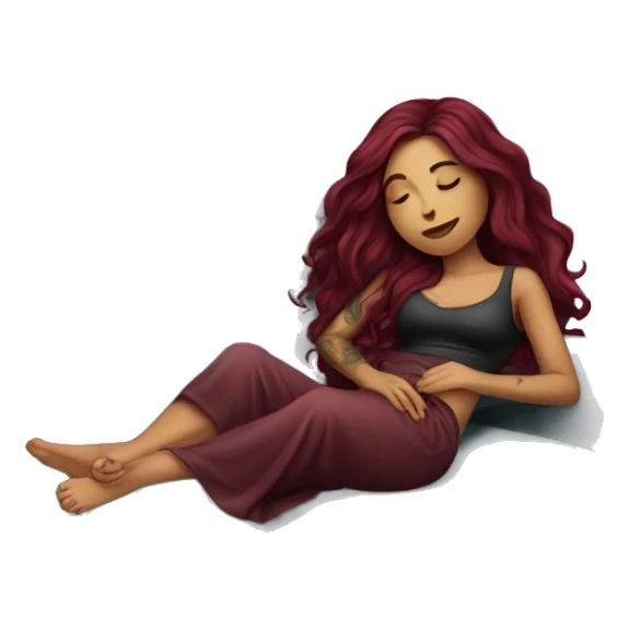 Beautiful tattooed burgundy long haired woman napping on sofa sticker