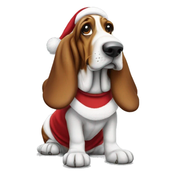 Basset hound wearing Santa suit sticker