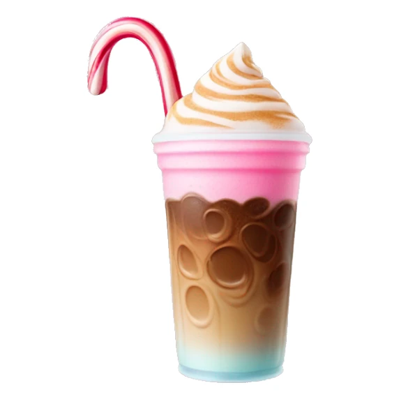 Iced coffee that ombres into pink foam on top & a candy cane  sticker