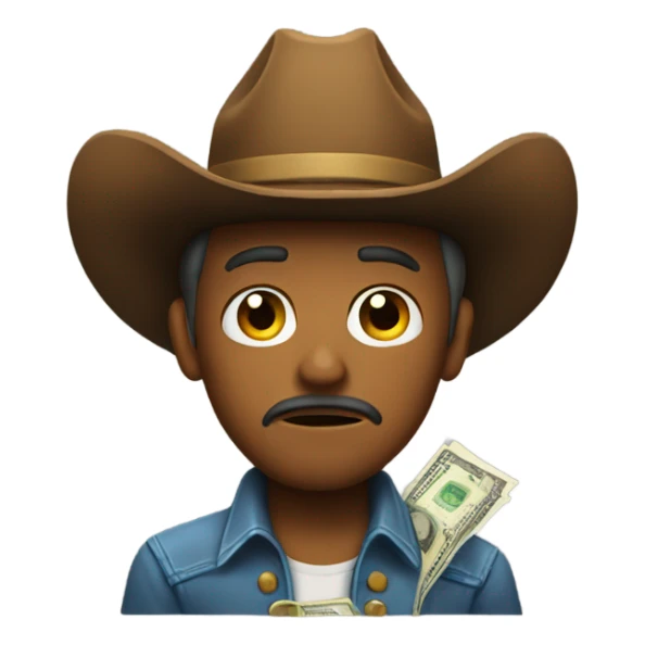 sad cowboy giving away money sticker