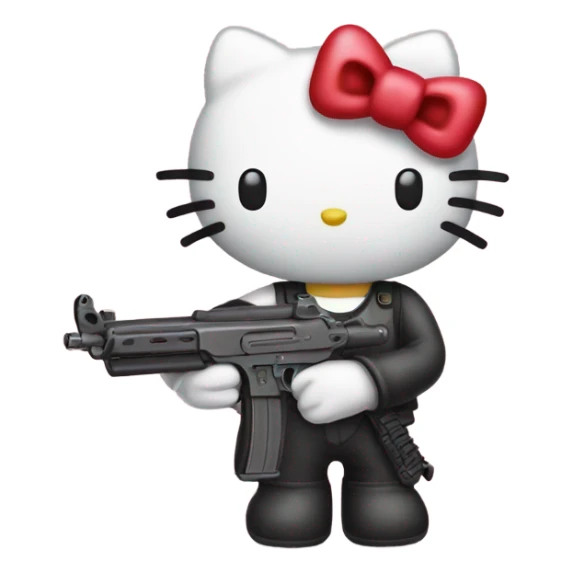 Hello kitty holding a gun with a bow on it with the logo hello kitty on it sticker