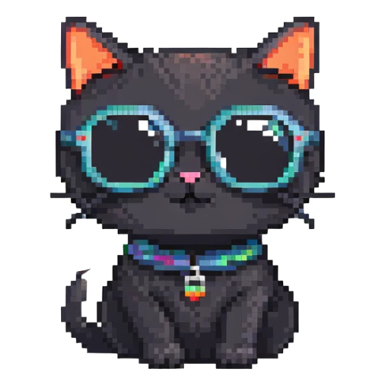 black cat wearing round sunglasses, cool pose sticker