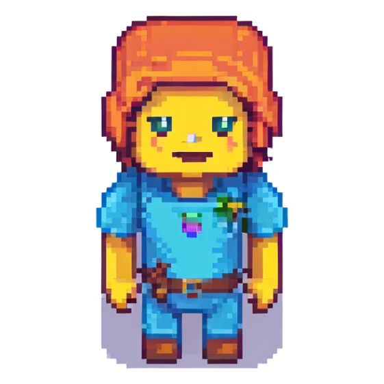 Convert this character to Minecraft emoji style with blocky, pixelated, simplified features and vibrant colors, on a transparent background. sticker