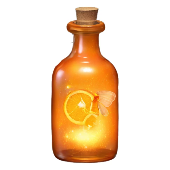 Orange magic fairy light sparkling old Antique bottle with poison and with herbal and flowers sticker