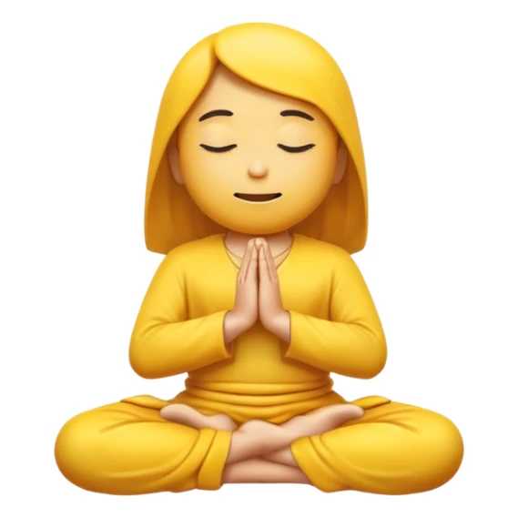 classic yellow emoji meditating, floating slightly above the ground, calm face sticker