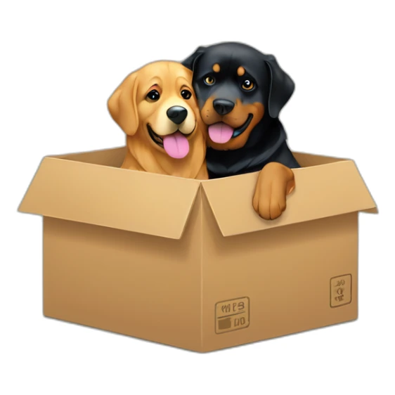 A Rottweiller hugging à golden retriever in box sticker